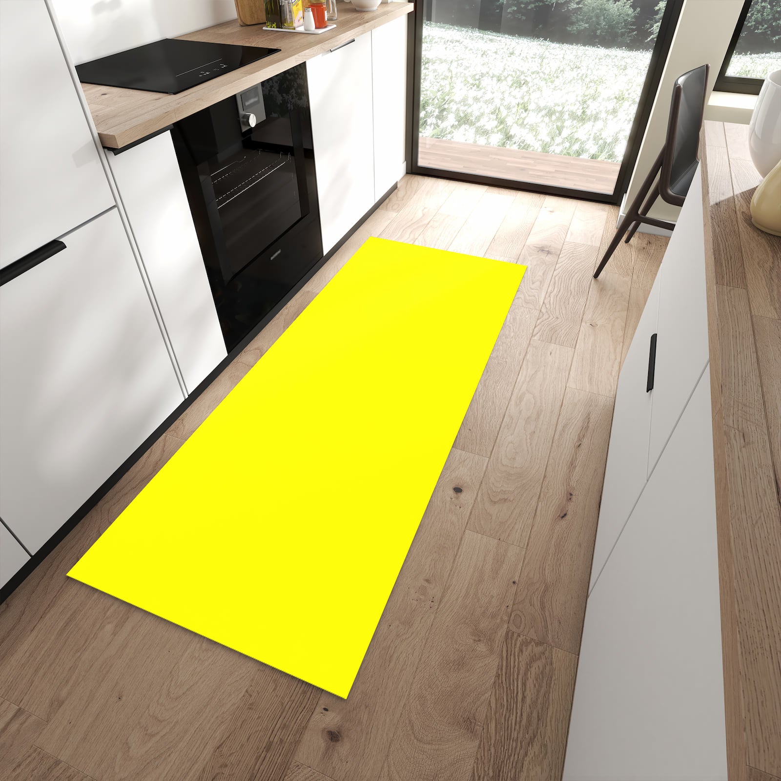 UV-beständiger Küchenteppich mit Motiv Gelber Hintergrund II in moderner Küche