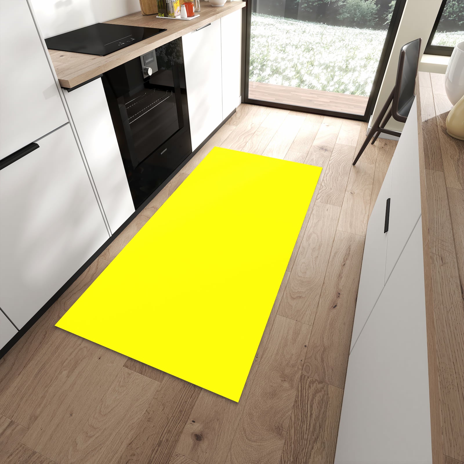 Schmutzabweisender Teppich für die Küche mit Motiv Gelber Hintergrund II in moderner Küche