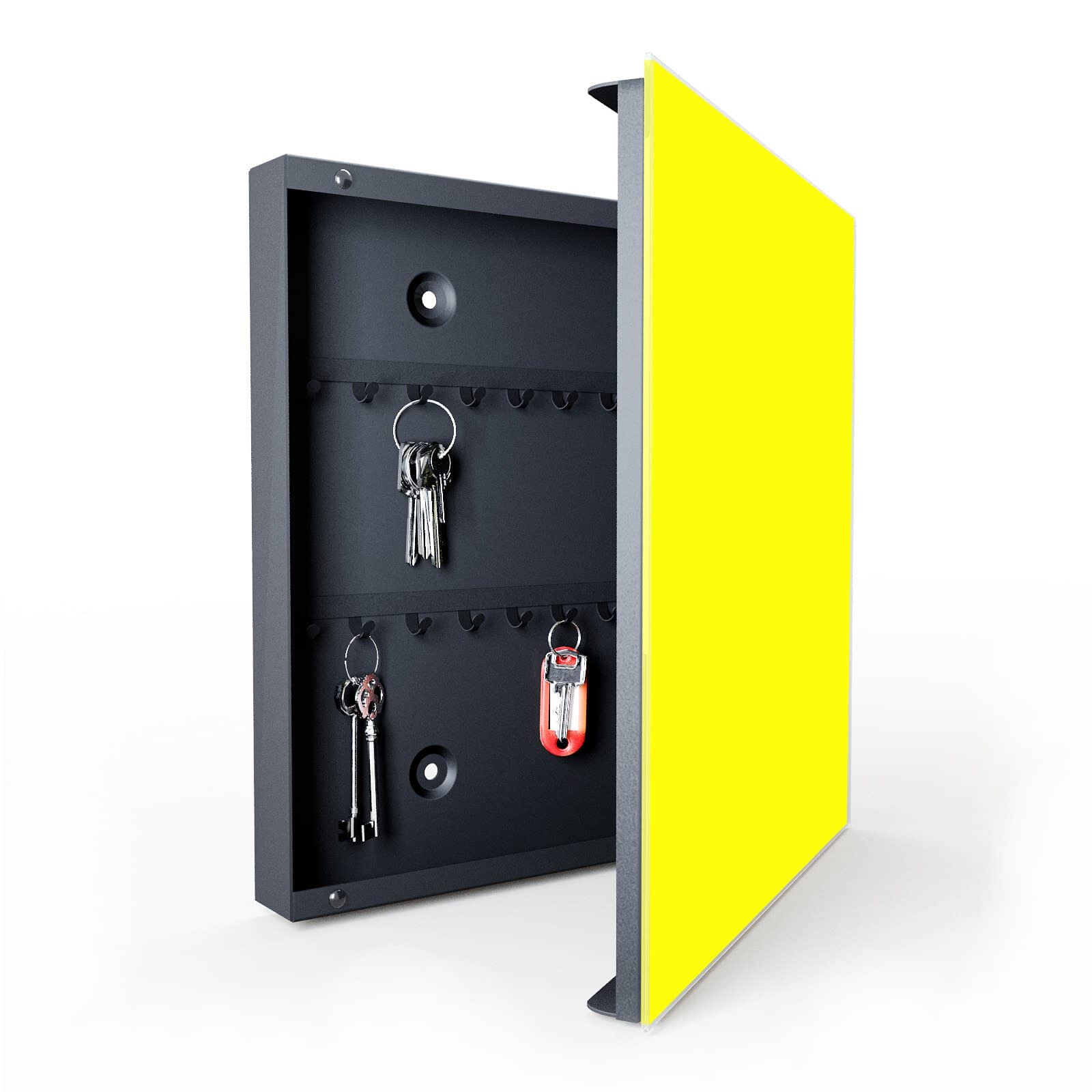 Pflegeleichter Schlüsselkasten mit Motiv Gelber Hintergrund II in geöffneter Innenansicht