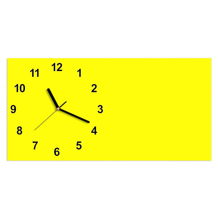 Wanduhr Gelber Hintergrund II aus Glas – Querformat 60 × 30 cm mit Ziffernblatt Modern