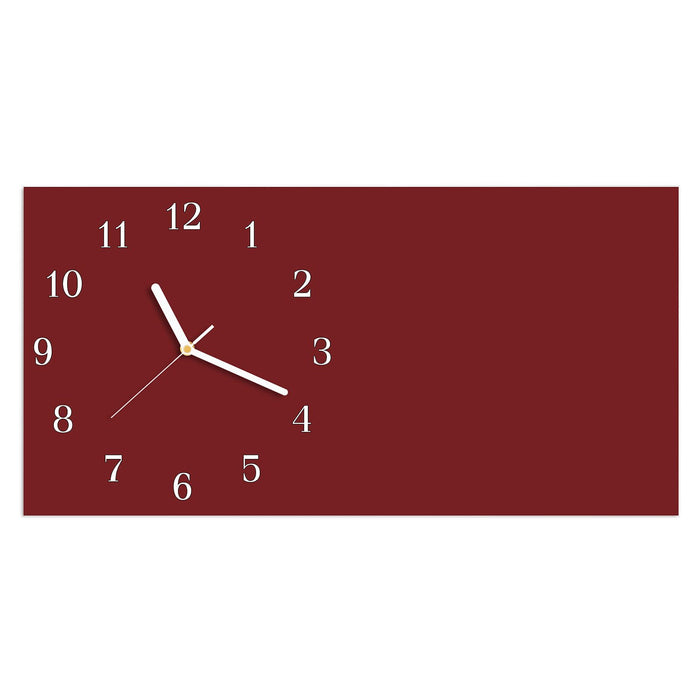 Wanduhr Weinroter Hintergrund I aus Glas – Querformat 60 × 30 cm mit Ziffernblatt Klassisch