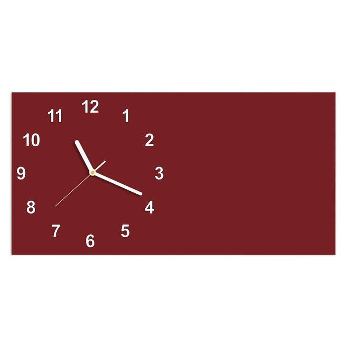 Wanduhr Weinroter Hintergrund I aus Glas – Querformat 60 × 30 cm mit Ziffernblatt Modern