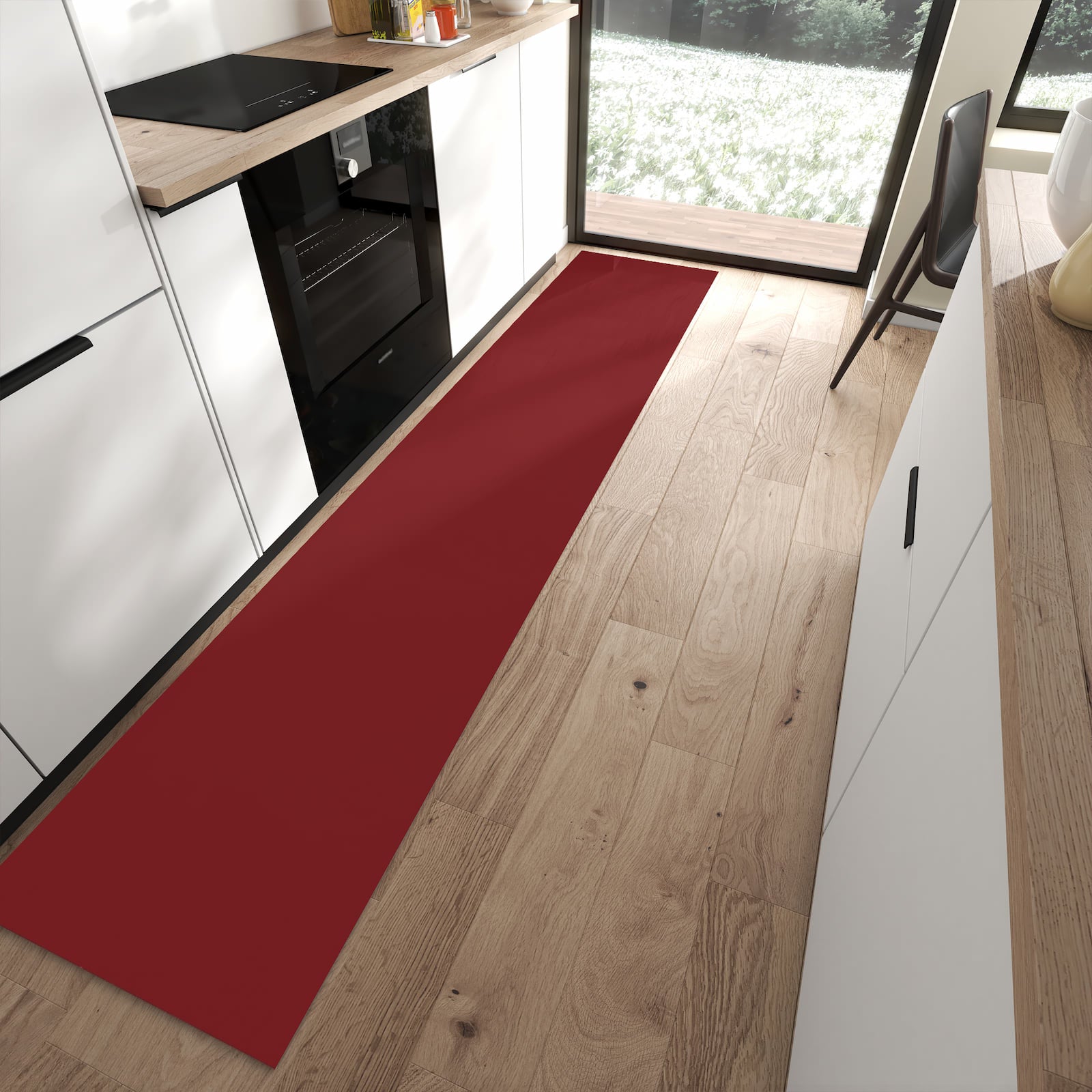 Hygienischer Küchenteppich mit Motiv Weinroter Hintergrund I in moderner Küche - waschbar