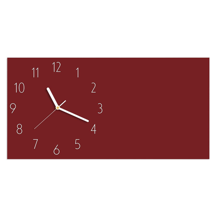 Wanduhr Weinroter Hintergrund I aus Glas – Querformat 60 × 30 cm mit Ziffernblatt Elegant