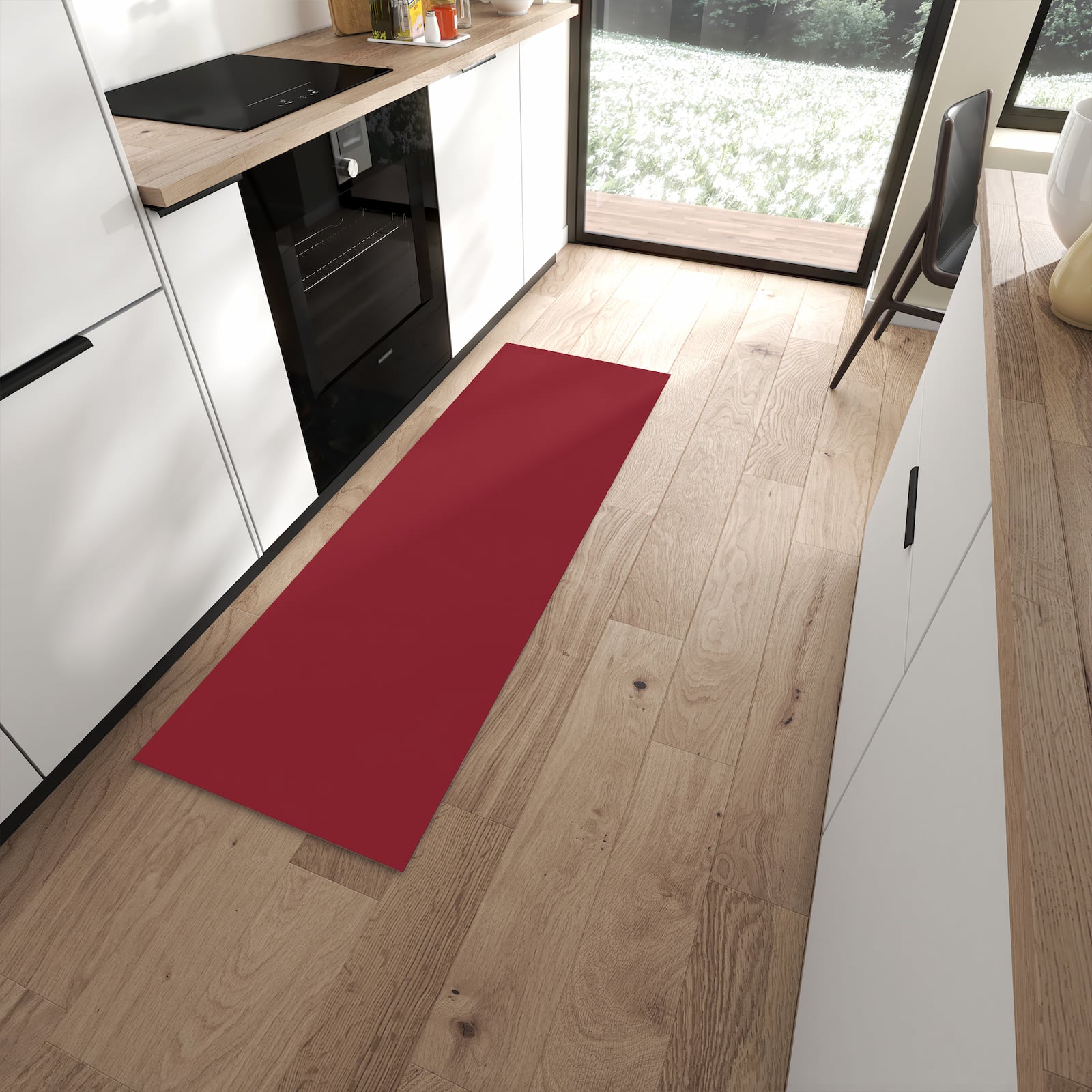 Rutschfester dünner Teppich mit Motiv Weinroter Hintergrund II spart Zeit in moderner Küche