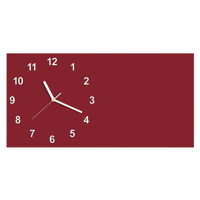 Wanduhr Weinroter Hintergrund II aus Glas – Querformat 60 × 30 cm mit Ziffernblatt Modern