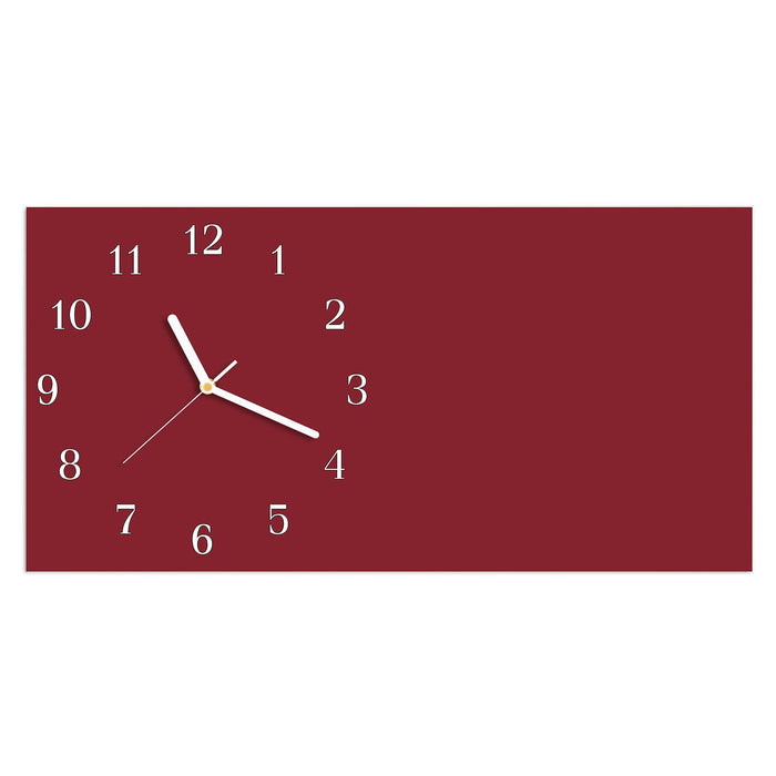 Wanduhr Weinroter Hintergrund II aus Glas – Querformat 60 × 30 cm mit Ziffernblatt Klassisch