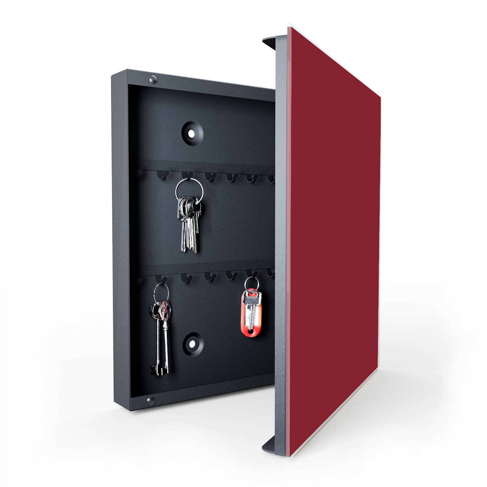 Langlebige Schlüsselablage mit Motiv Weinroter Hintergrund II in geöffneter Innenansicht