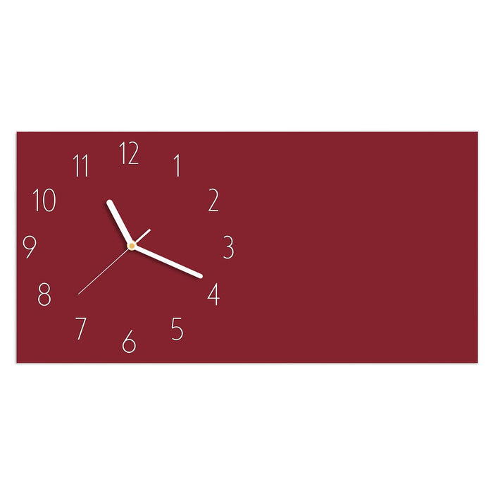 Wanduhr Weinroter Hintergrund II aus Glas – Querformat 60 × 30 cm mit Ziffernblatt Elegant