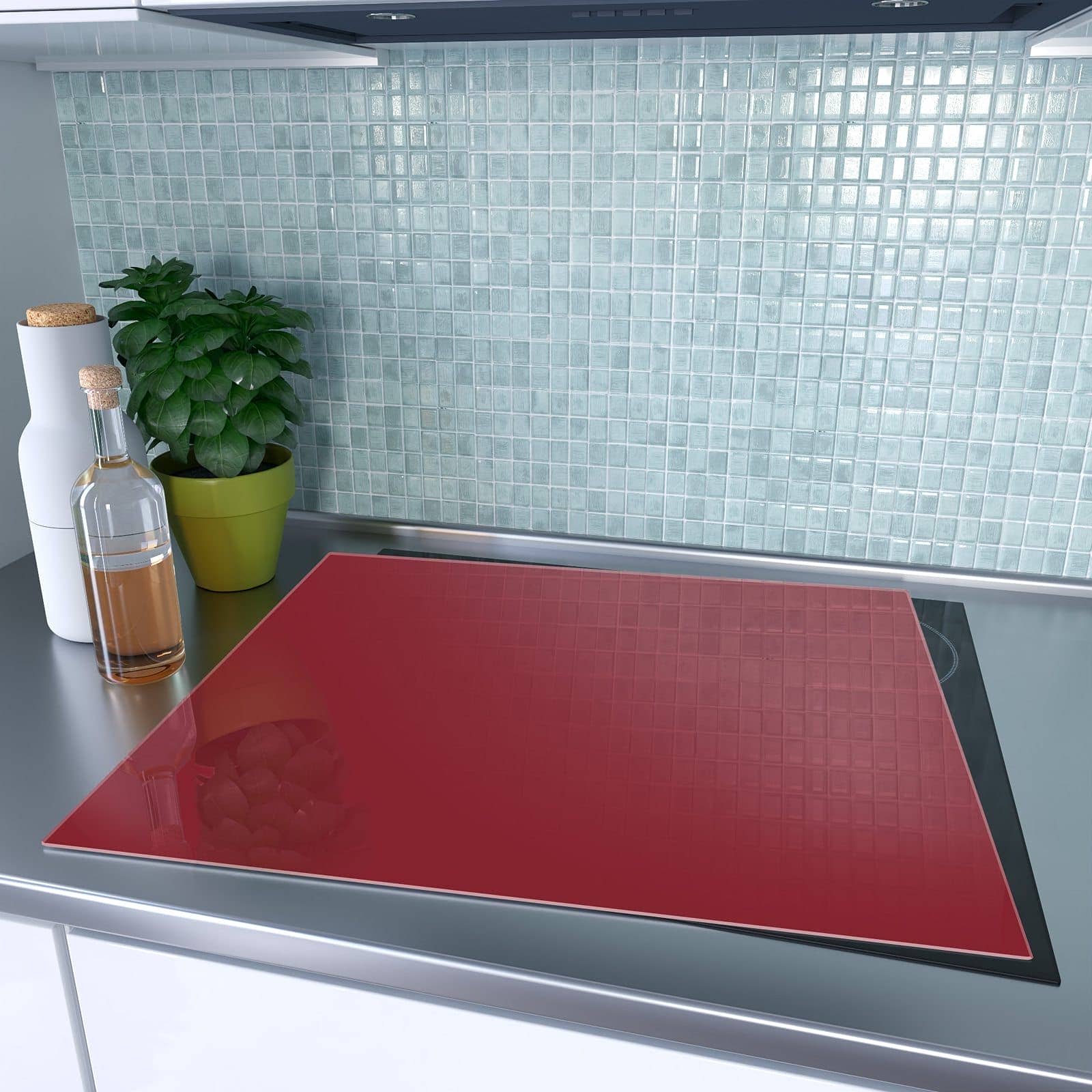 1-teilige Herdabdeckplatte aus Glas mit Weinroter Hintergrund II-Motiv auf dem Ceranfeld