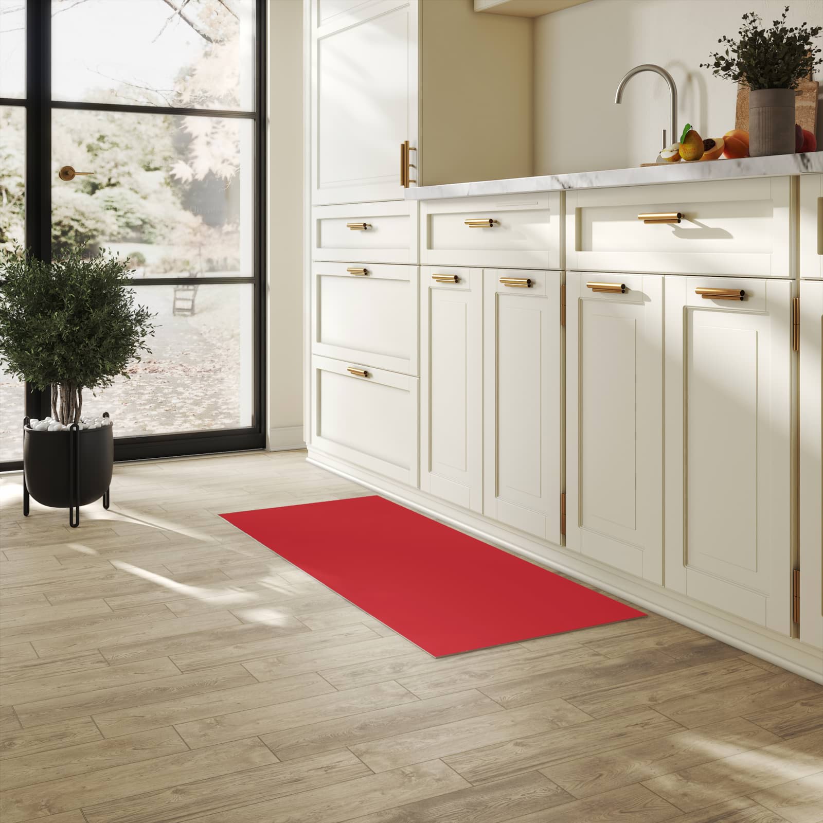 Rutschfester Küchenteppich mit Motiv Weinroter Hintergrund III in heller Küche