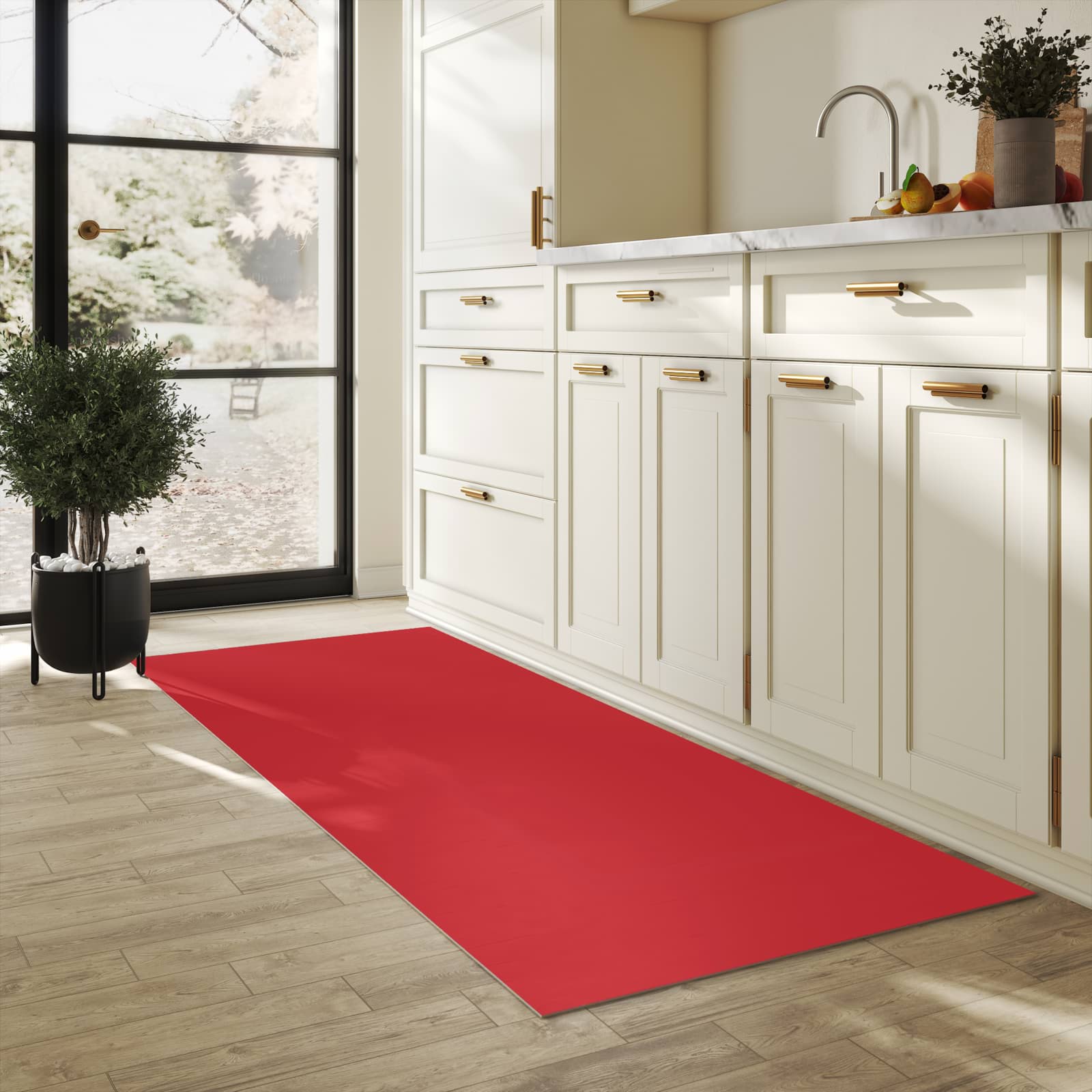 UV-beständiger rutschfester Küchenläufer mit Motiv Weinroter Hintergrund III in heller Küche