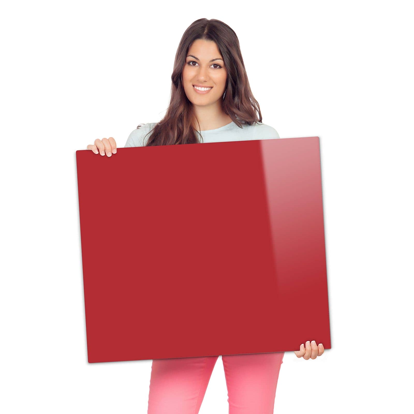 Herdabdeckplatte für Induktion mit Weinroter Hintergrund III-Motiv wird zur Größendarstellung gehalten