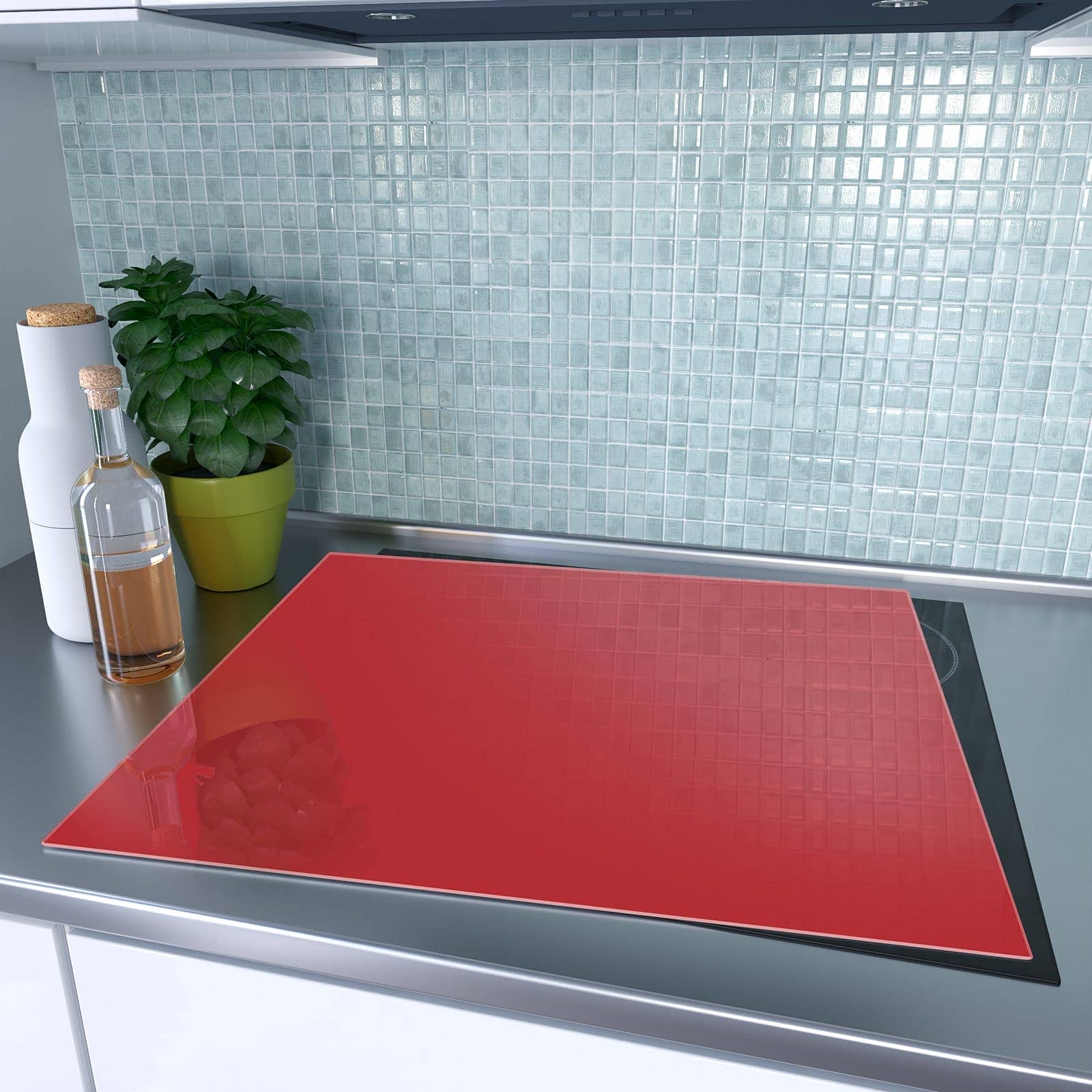 1-teilige Ceranfeldabdeckungen mit Weinroter Hintergrund III-Motiv auf dem Ceranfeld