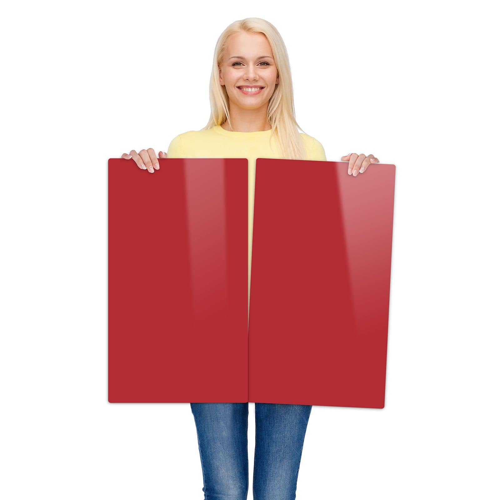 2-teilige Kochfeldabdeckung mit Weinroter Hintergrund III-Motiv wird zur Größendarstellung gehalten