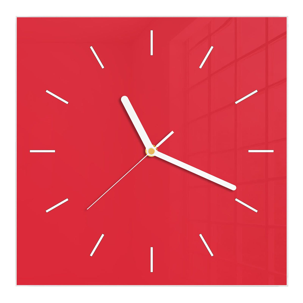 Wanduhr aus Glas, Ziffernblatt Linie mit Motiv Pinkroter Hintergrund: Einfarbige Fläche in kräftigem Pinkrot