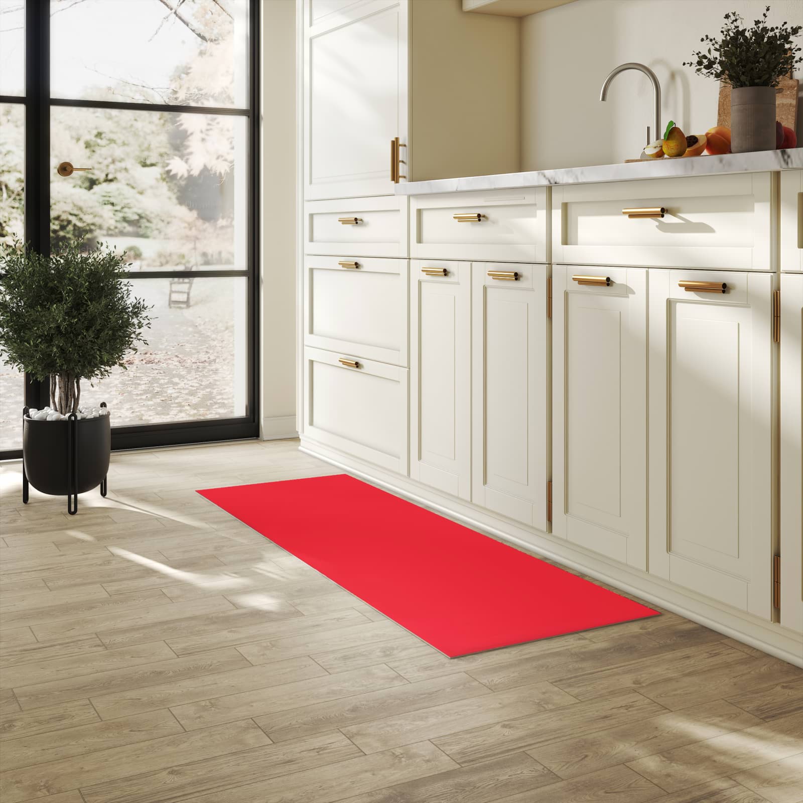 Geruchsneutraler rutschfester Läufer mit Motiv Pink-Roter Hintergrund in heller Küche