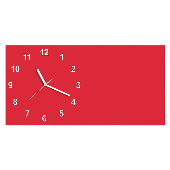 Wanduhr Pink-Roter Hintergrund aus Glas – Querformat 60 × 30 cm mit Ziffernblatt Modern