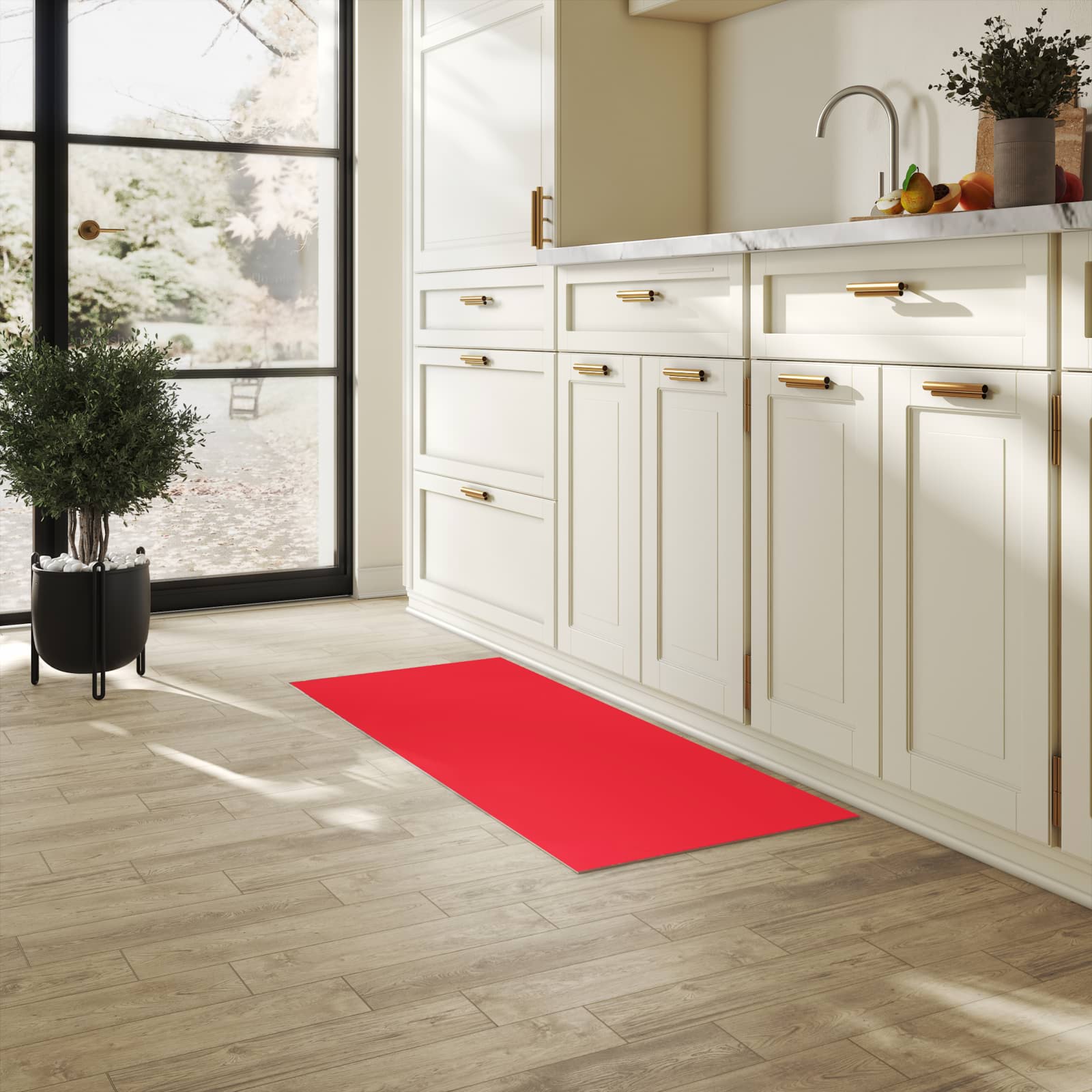 Schmutzabweisender Läufer mit Motiv Pink-Roter Hintergrund für Eingangsbereich in heller Küche