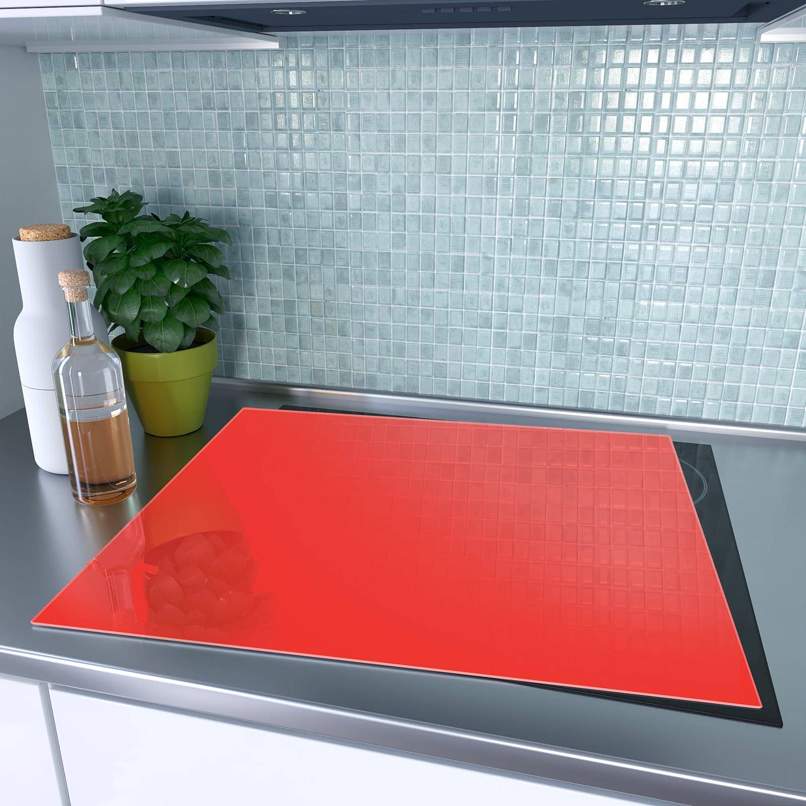 1-teilige Herdabdeckplatte mit Roter Hintergrund I-Motiv auf dem Ceranfeld