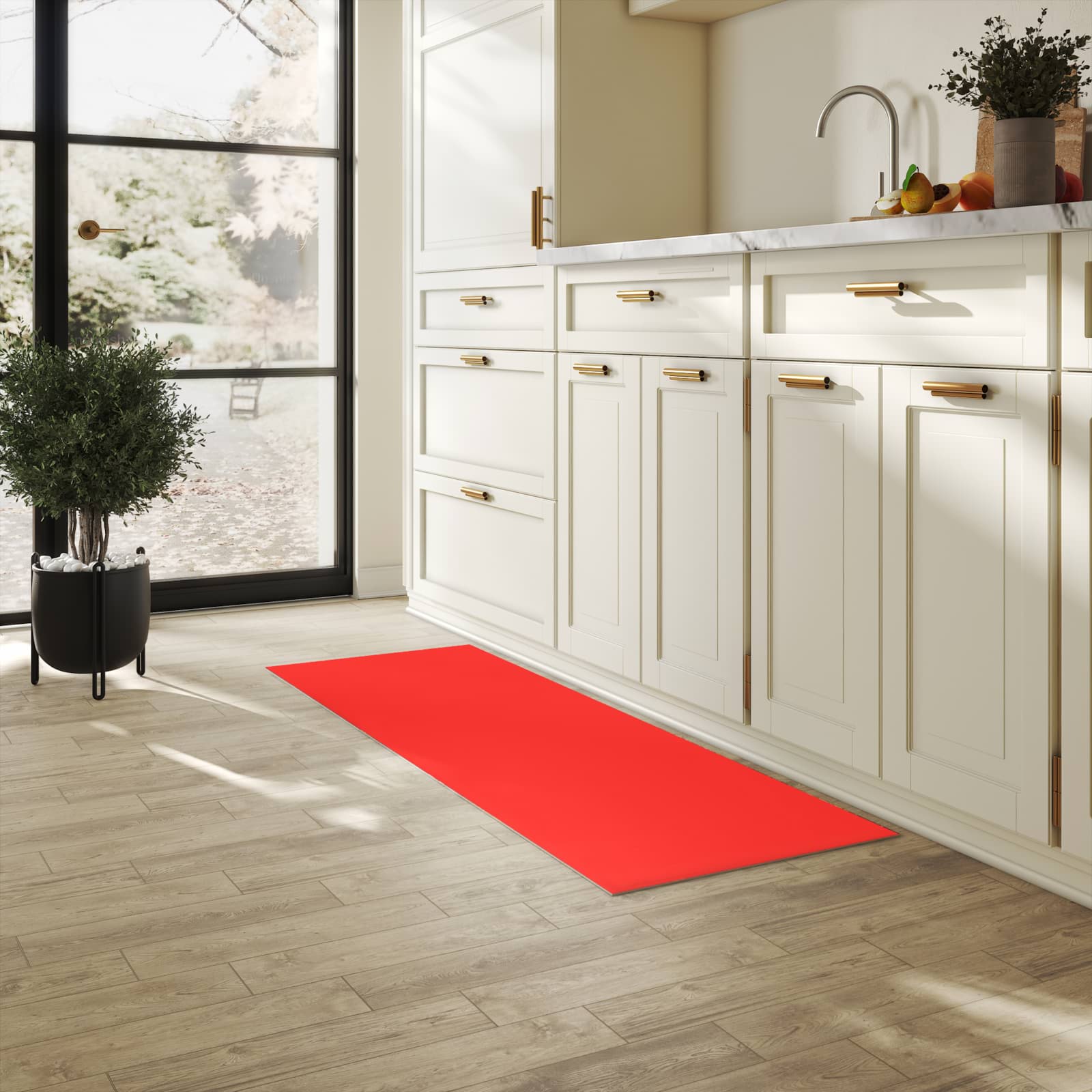 Läufer für die Küche mit Motiv Roter Hintergrund I in heller Küche für Ordnung