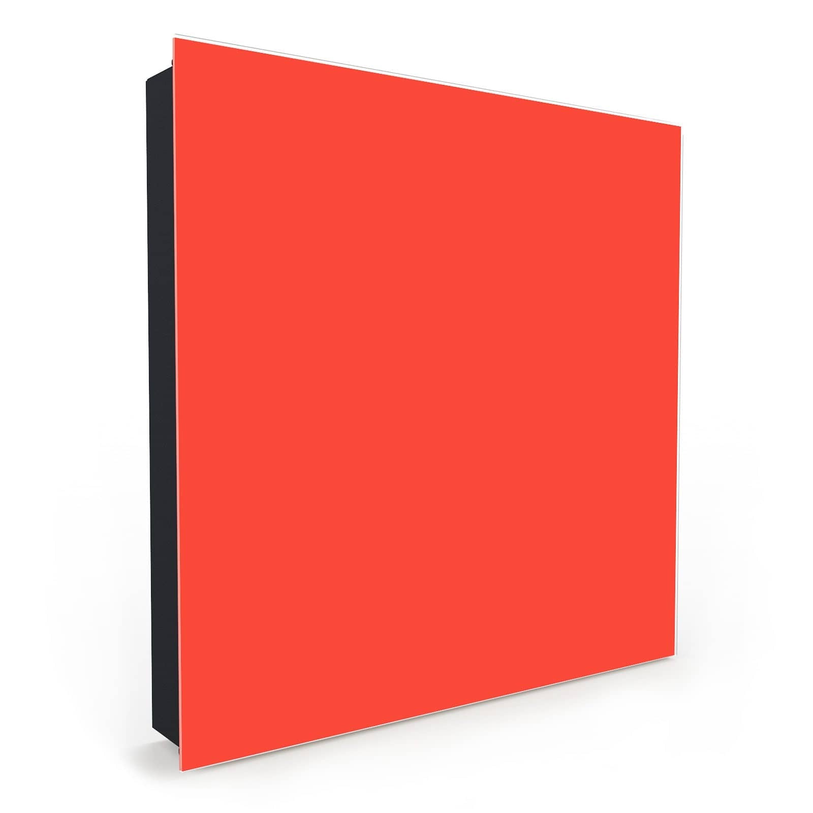 Schlüsselaufbewahrung für den Flur mit Absenkautomatik und Motiv Roter Hintergrund II in Seitenansicht mit Glasfront #türöffnung_Links