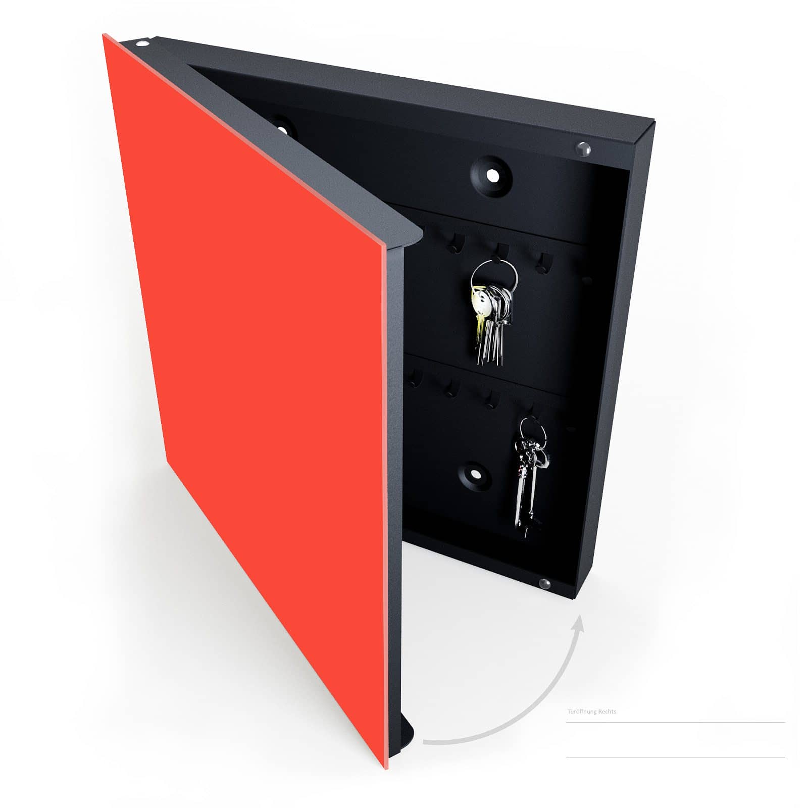 Farbechter Schlüsselschrank mit Motiv Roter Hintergrund II halboffen mit Schlüsseln