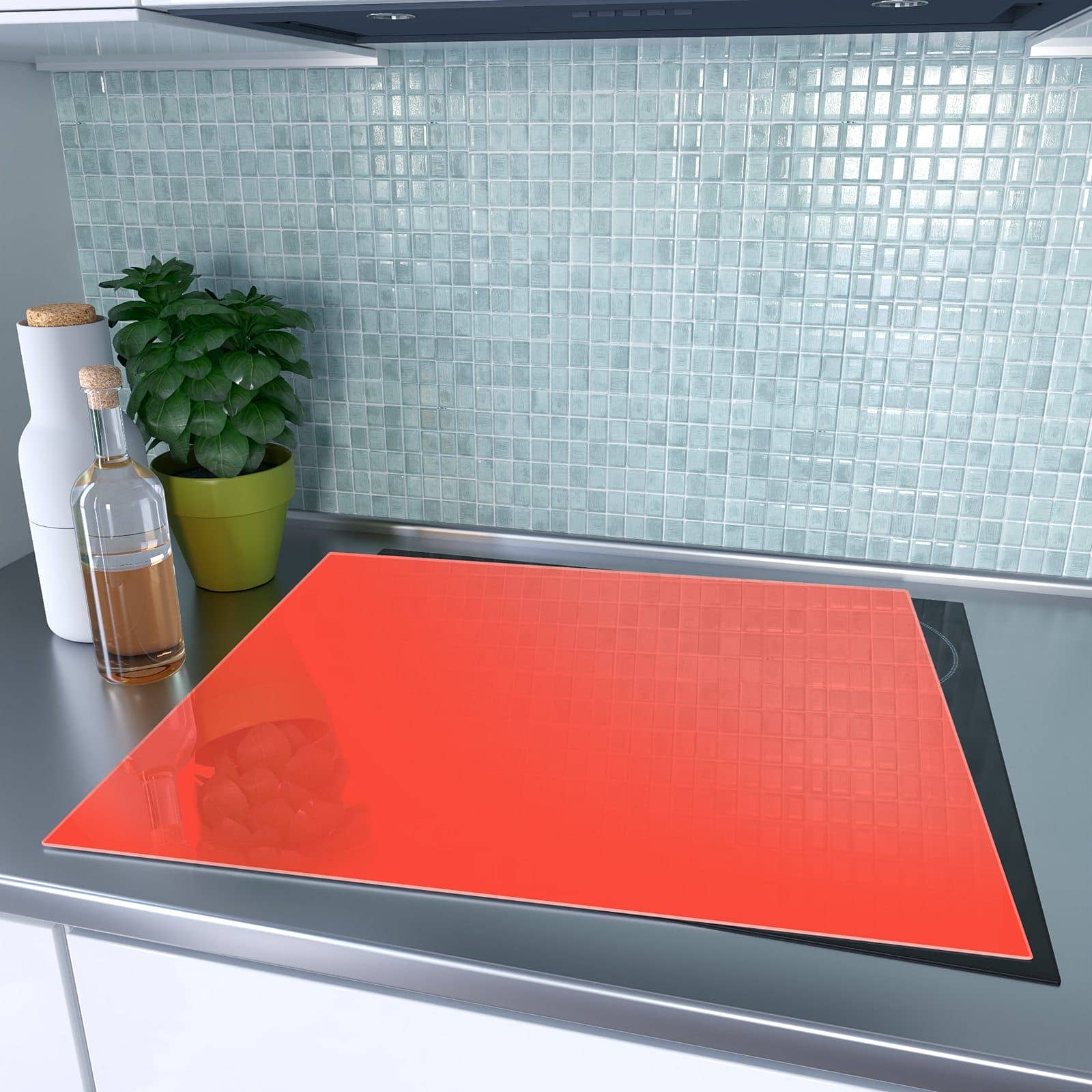 1-teilige Herdabdeckplatte mit Roter Hintergrund II-Motiv auf dem Ceranfeld