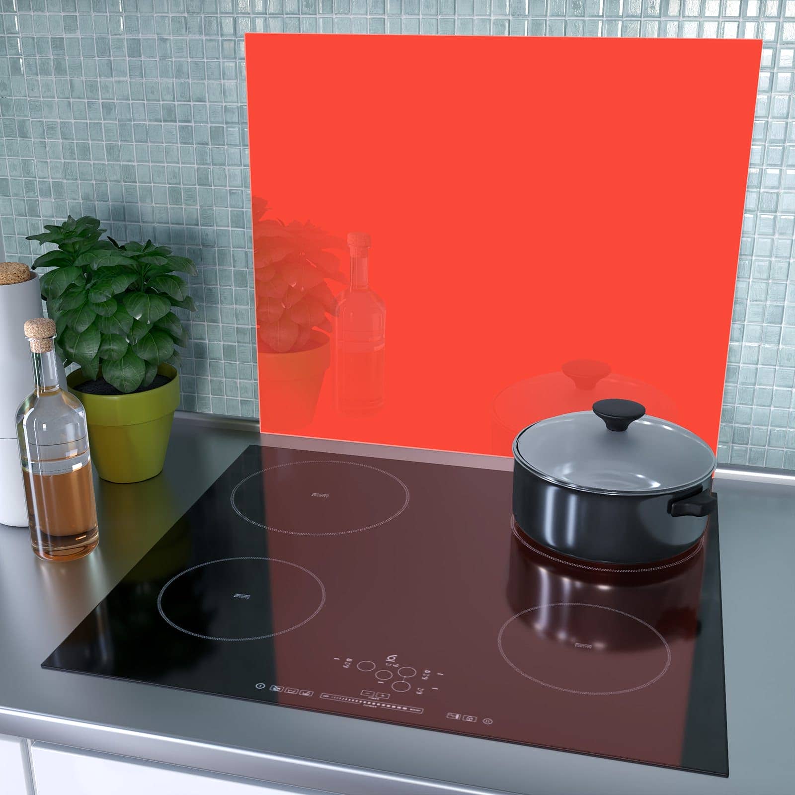 2-teilige Herdabdeckung aus Glas mit Roter Hintergrund II-Motiv auf dem Ceranfeld