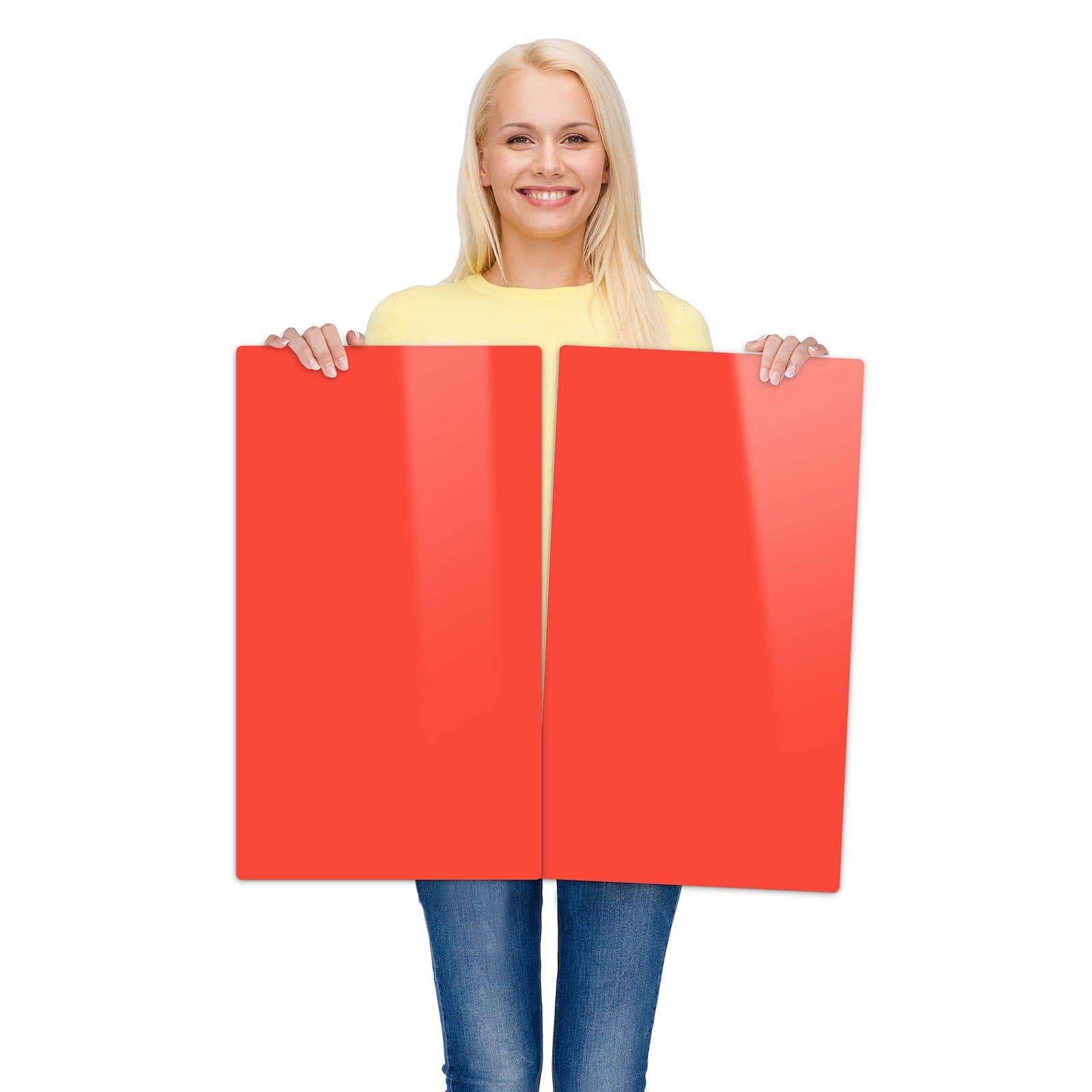 Herdabdeckung mit Roter Hintergrund II-Motiv wird zur Größendarstellung gehalten