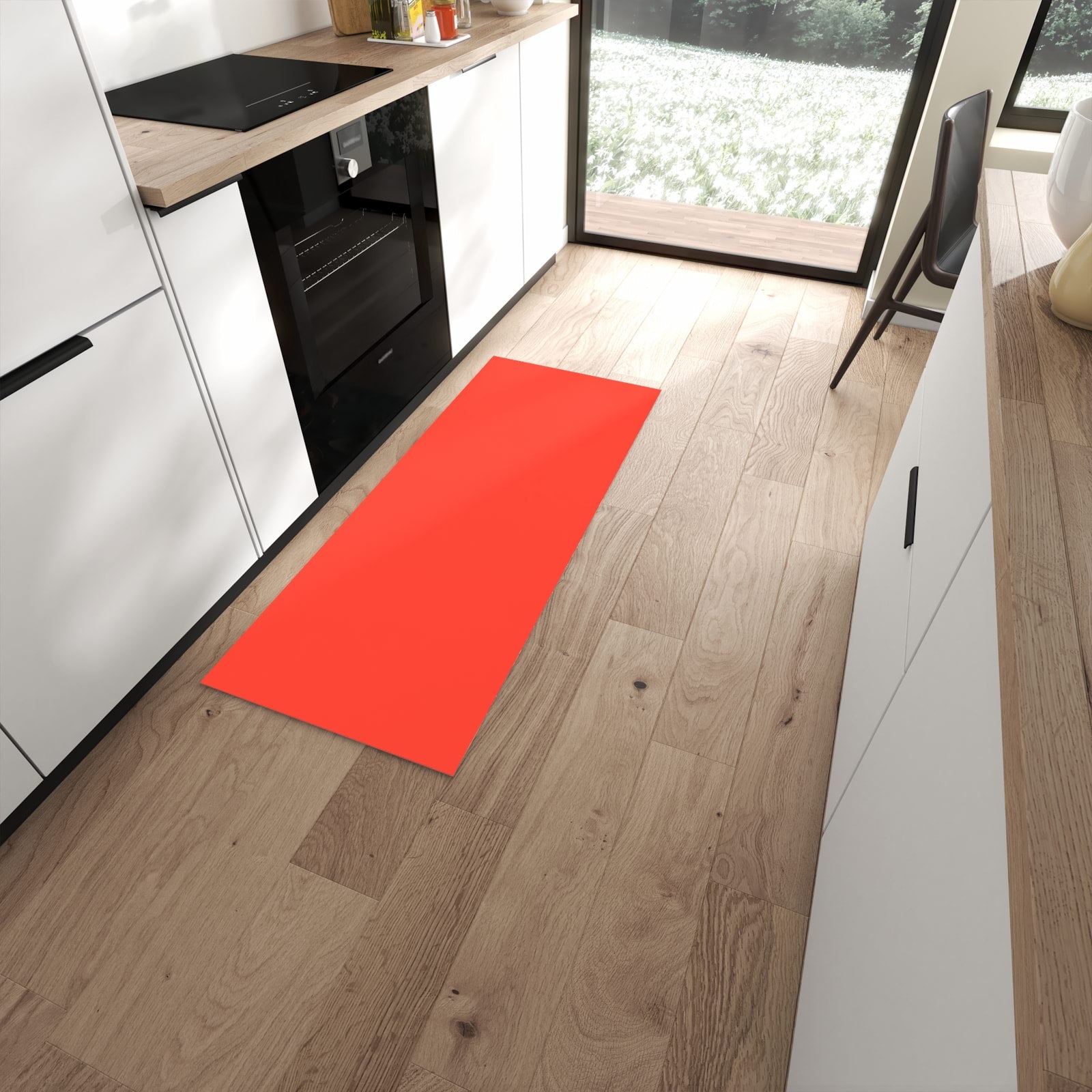 UV-beständiger waschbarer Küchenteppich mit Motiv Roter Hintergrund II in moderner Küche #grösse_60 x 150 cm