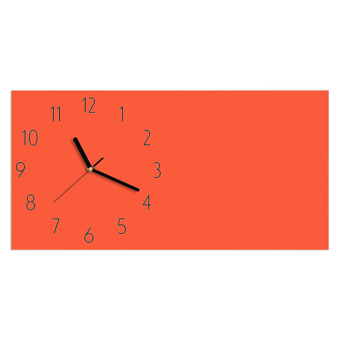 Wanduhr Rot-Oranger Hintergrund aus Glas – Querformat 60 × 30 cm mit Ziffernblatt Elegant