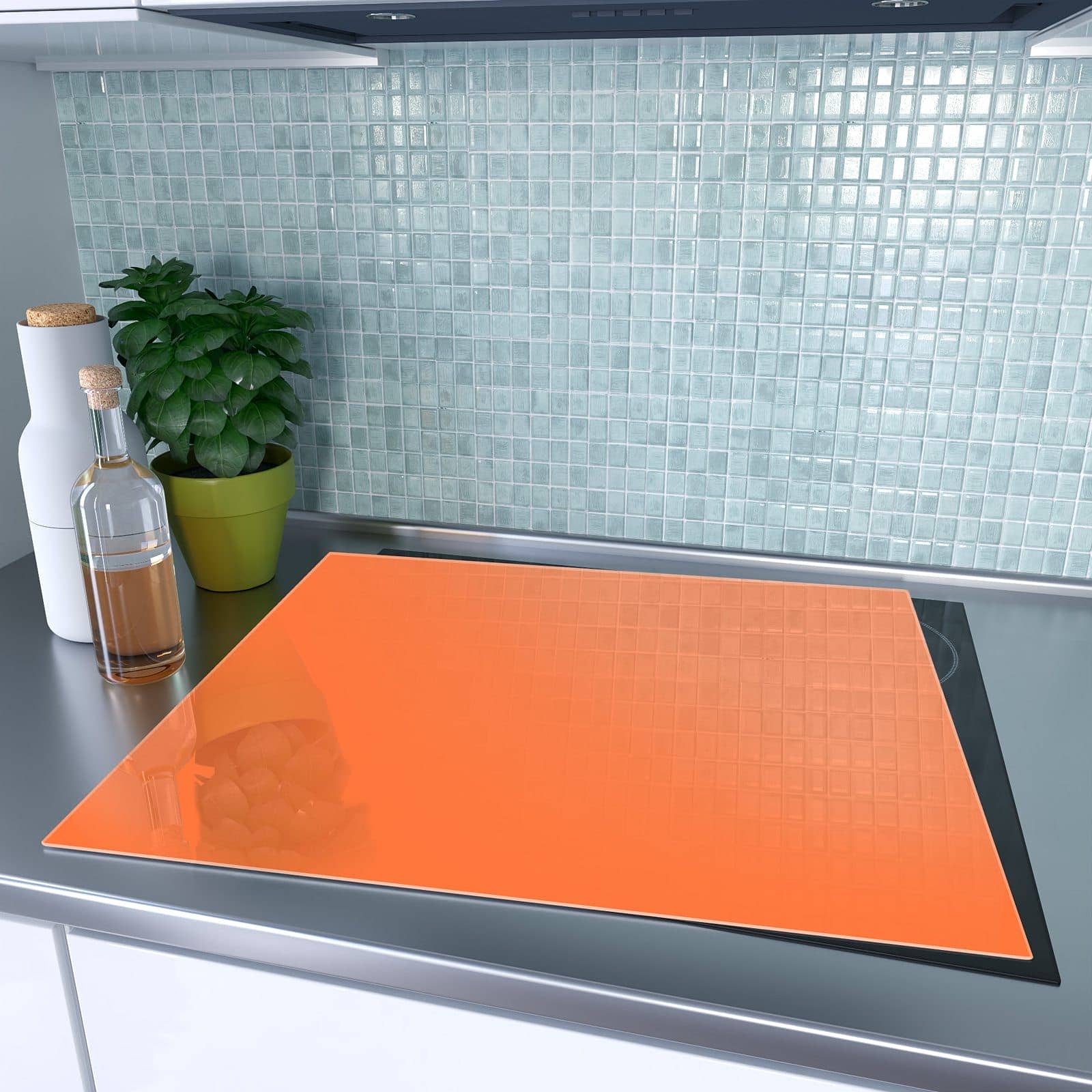 1-teilige Abdeckplatten Ceranfeld mit Dunkeloranger Hintergrund II-Motiv auf dem Ceranfeld