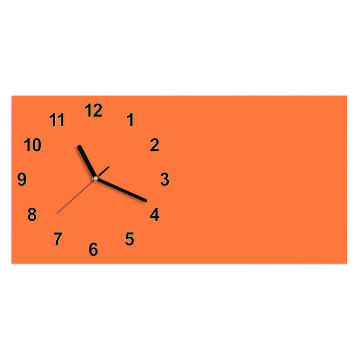 Wanduhr Dunkeloranger Hintergrund II aus Glas – Querformat 60 × 30 cm mit Ziffernblatt Modern