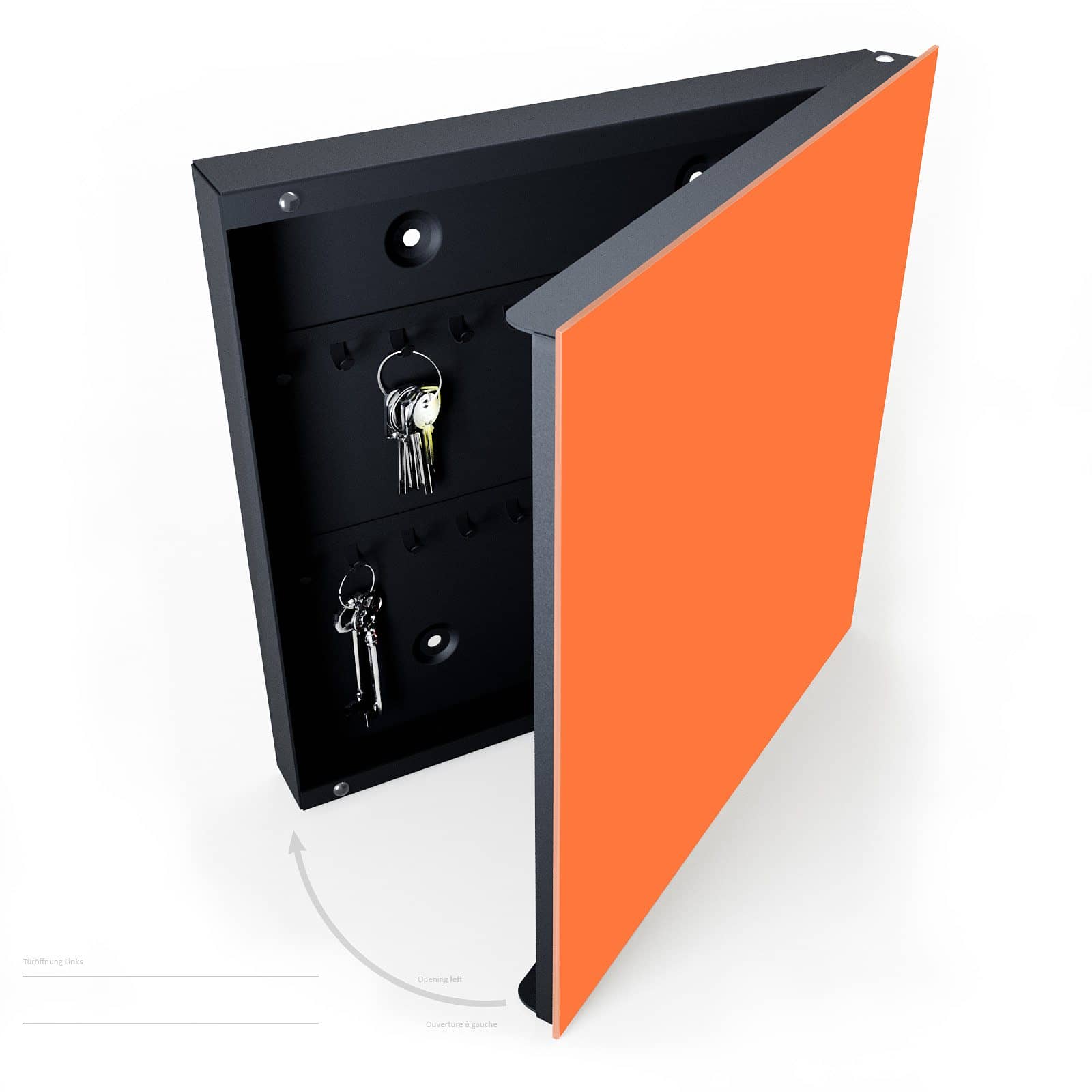 Magnetische Schlüsselaufbewahrung mit Motiv Dunkeloranger Hintergrund II halboffen mit Schlüsseln