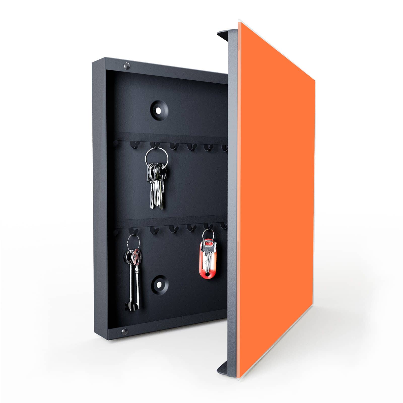 Sicherer Schlüsselkasten mit Motiv Dunkeloranger Hintergrund II in geöffneter Innenansicht