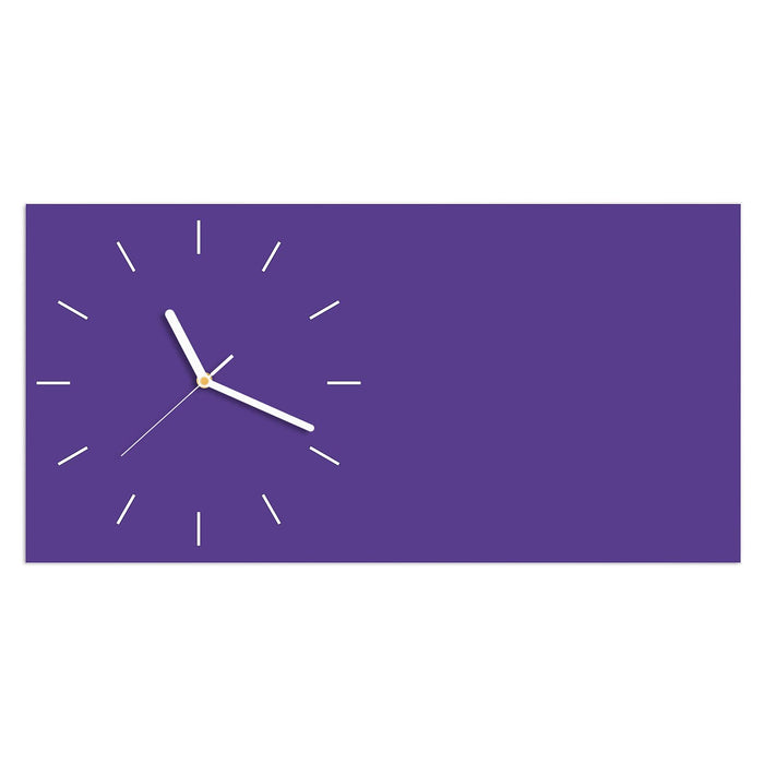 Wanduhr Lila Hintergrund I aus Glas – Querformat 60 × 30 cm mit Ziffernblatt Linie