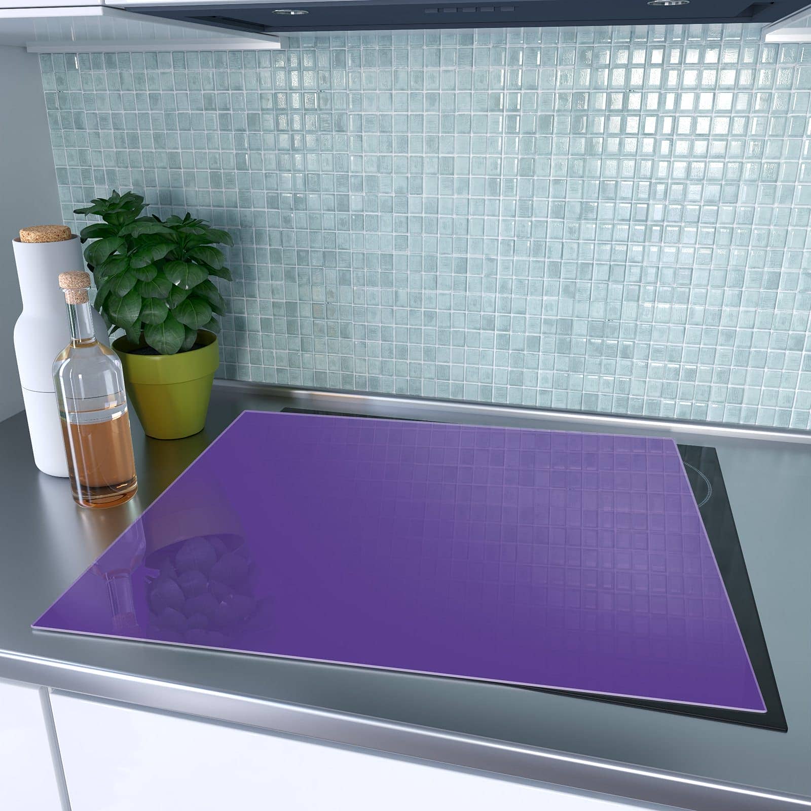 1-teilige Herdabdeckung für Induktionsfeld mit Lila Hintergrund I-Motiv auf dem Ceranfeld