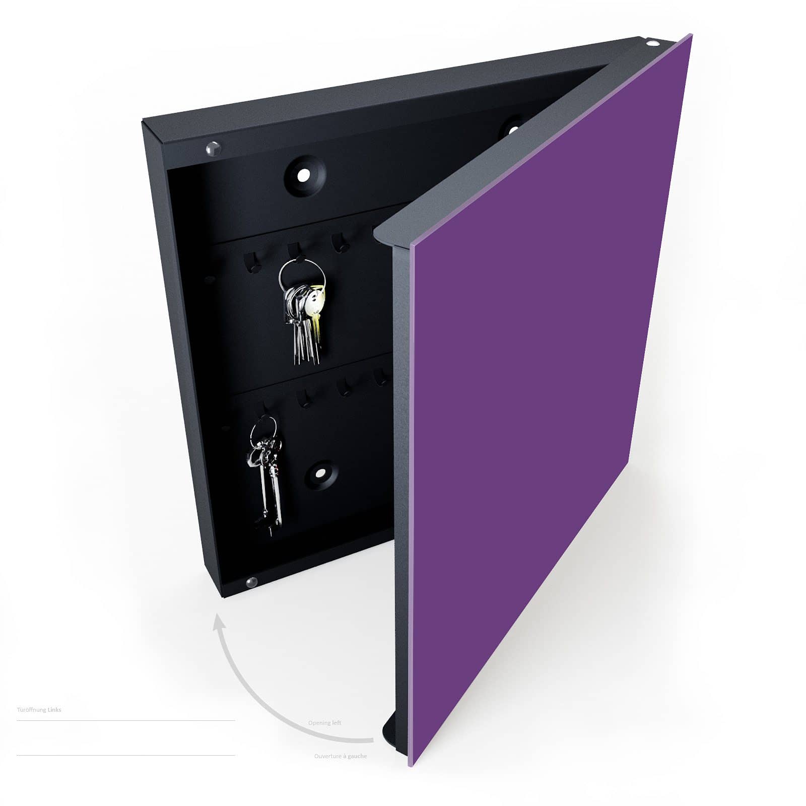 Bruchsichere Schlüsselbox mit Motiv Lila Hintergrund II halboffen mit Schlüsseln