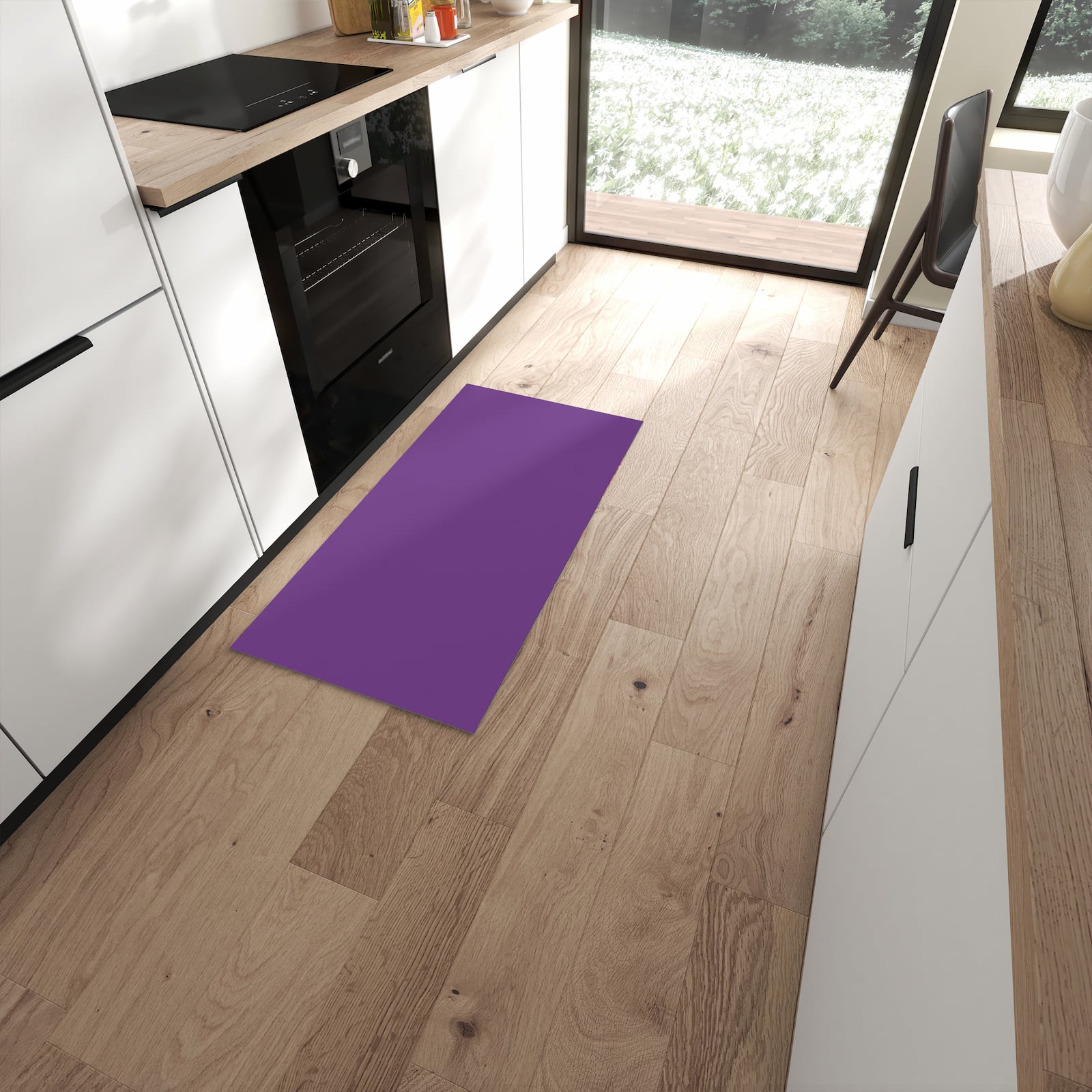 Feuchtigkeitsresistenter Küchenvorleger mit Motiv Lila Hintergrund II in moderner Küche #grösse_60 x 120 cm