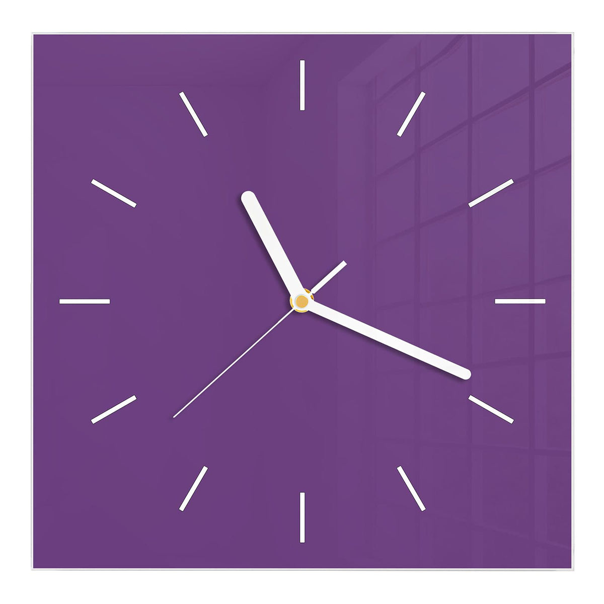 Wanduhr aus Glas, Ziffernblatt Linie mit Motiv Pflaumenlila: Vollflächiges Lila mit Rotstich