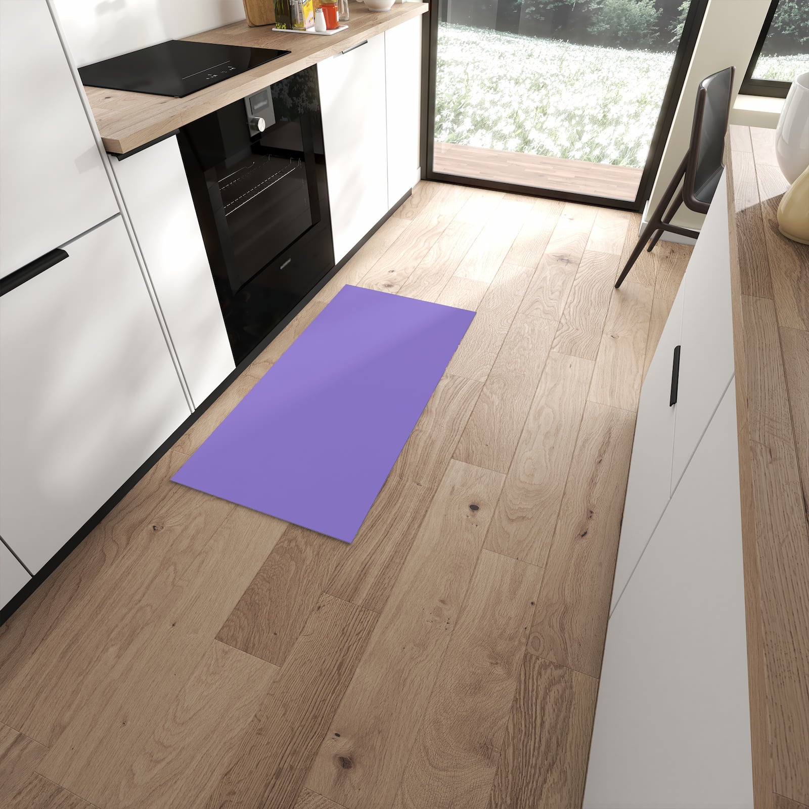 Geruchsneutraler abwaschbarer Küchenteppich mit Motiv Violetter Hintergrund I in moderner Küche #grösse_60 x 120 cm