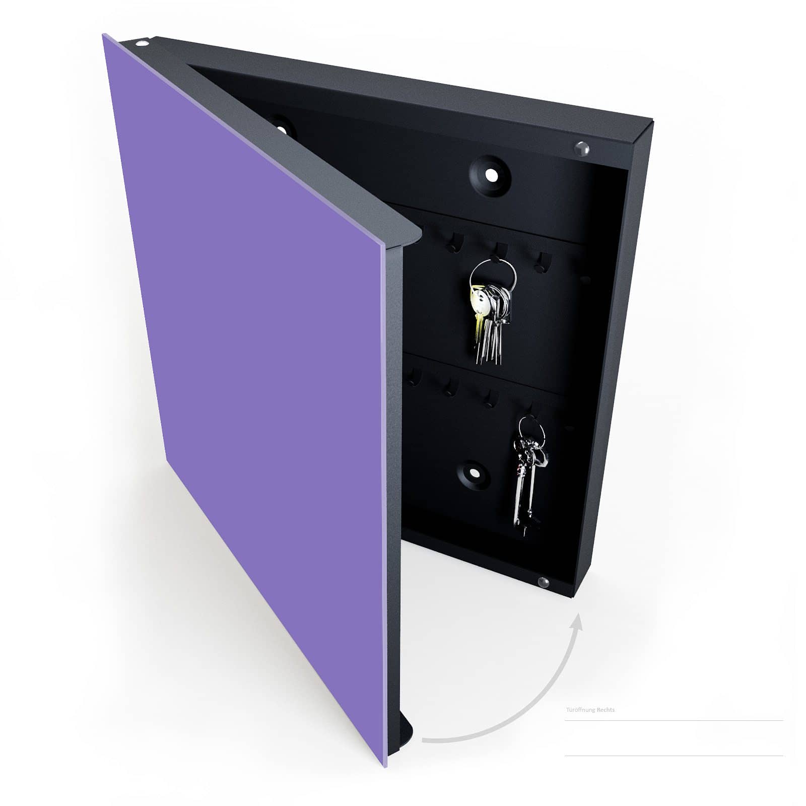 Bruchsichere Schlüsselbox mit Motiv Violetter Hintergrund I halboffen mit Schlüsseln