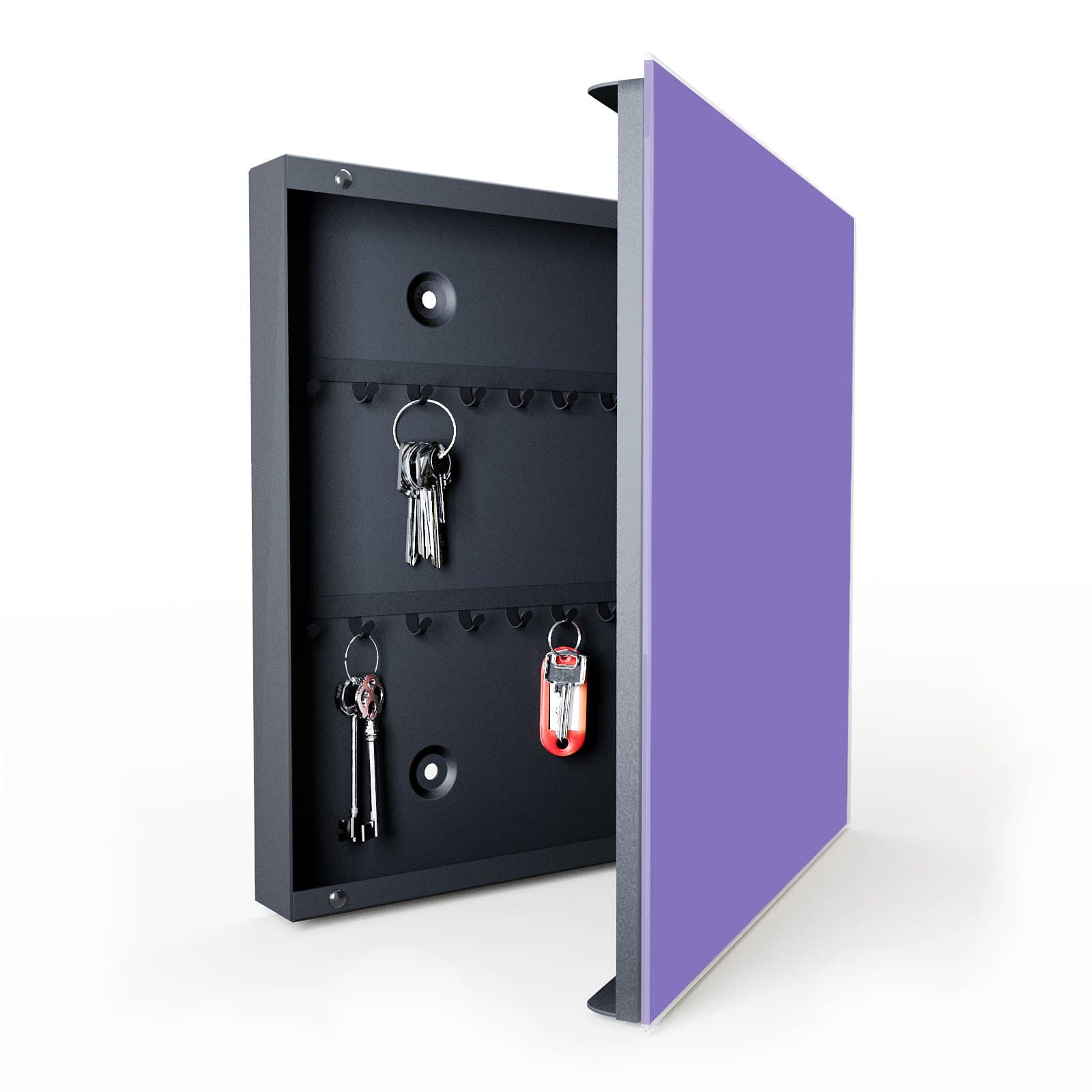 Bruchsicherer ausgefallener Schlüsselkasten mit Motiv Violetter Hintergrund I in geöffneter Innenansicht