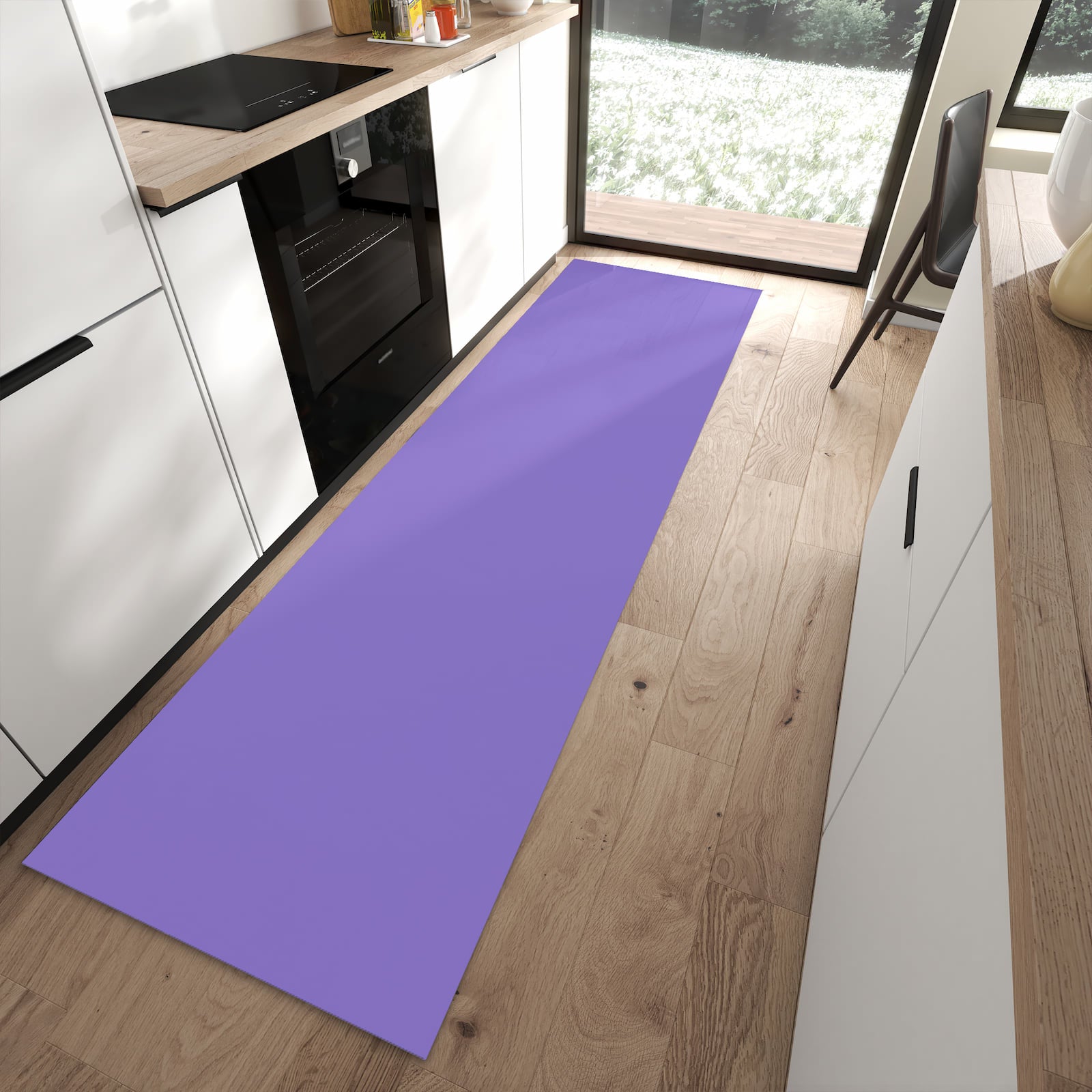 Strapazierfähiger Läufer für die Küche mit Motiv Violetter Hintergrund I in moderner Küche