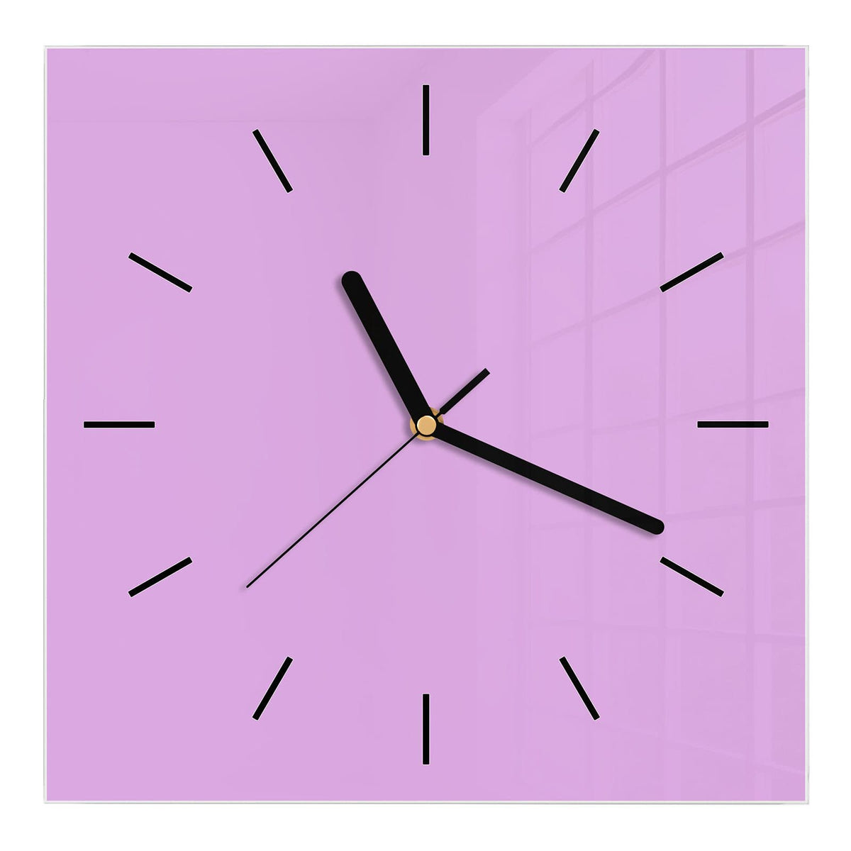 Wanduhr aus Glas, Ziffernblatt Linie mit Motiv Fliederlila: Vollfläche in hellem Rosa-Lila