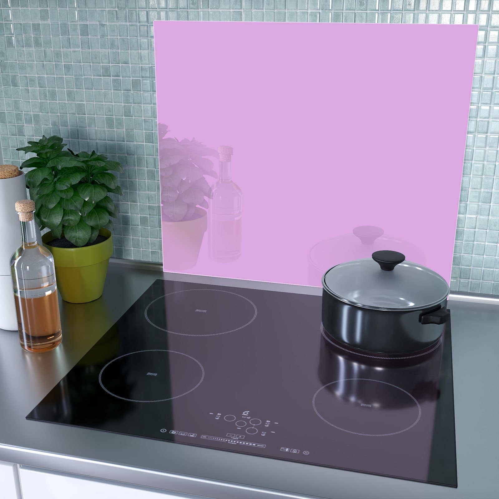 1-teilige Herdabdeckplatte mit Violetter Hintergrund II-Motiv als Spritzschutz hinter dem Kochfeld