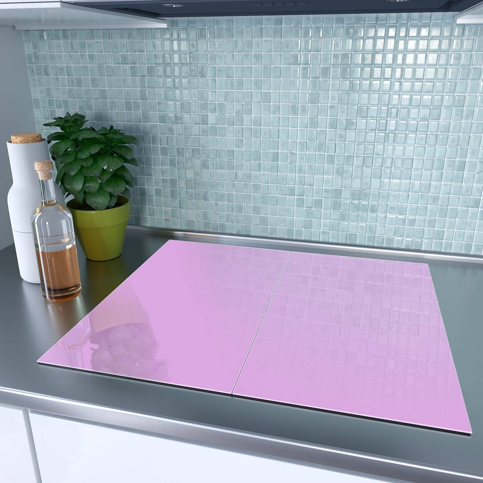 2-teilige Ceranfeld Abdeckplatten mit Violetter Hintergrund II-Motiv auf dem Ceranfeld