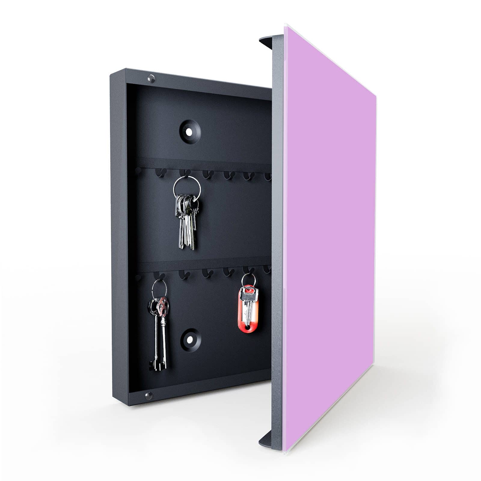 Praktischer Schlüsselkasten mit Motiv Violetter Hintergrund II in geöffneter Innenansicht