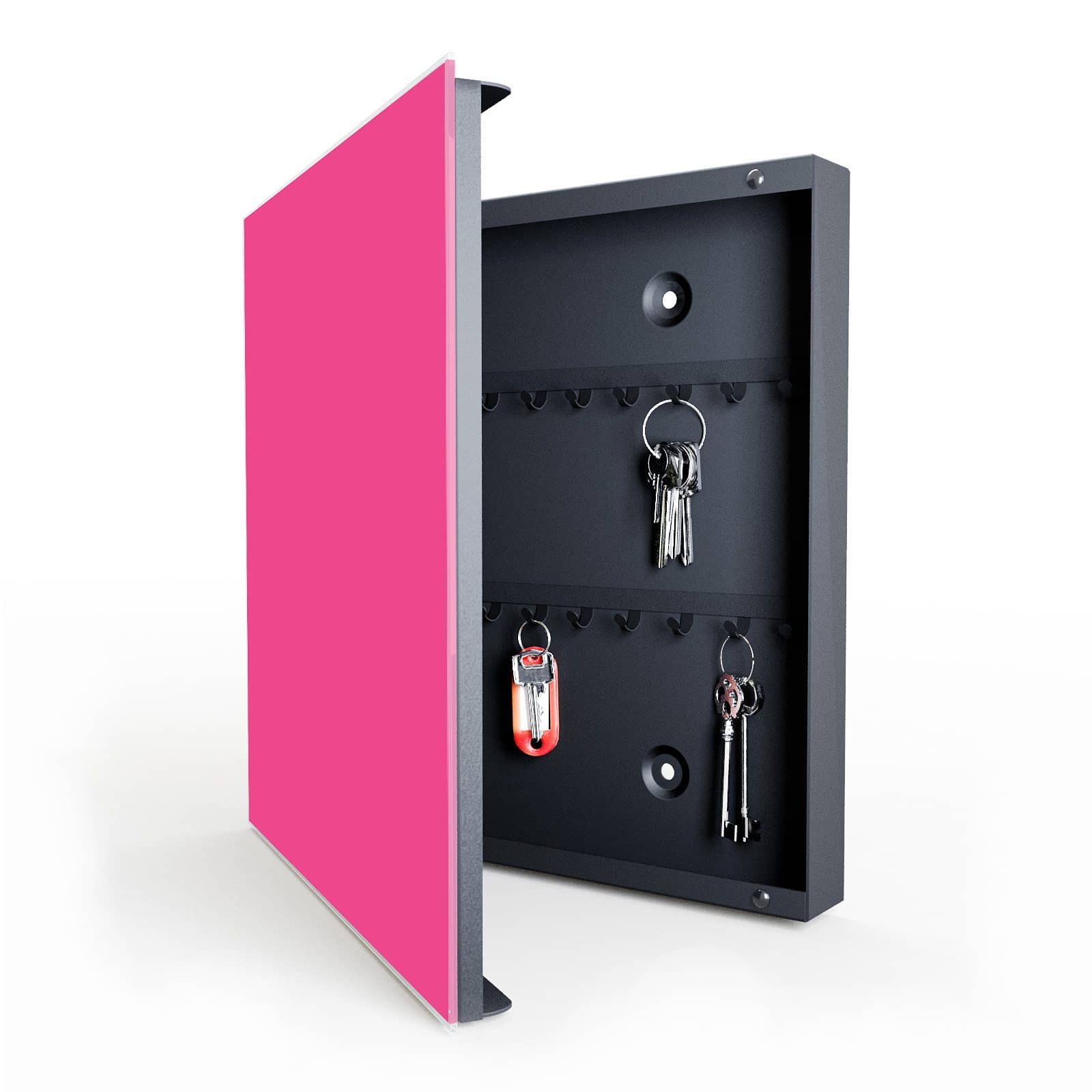 Langlebiger schlüsselkasten groß mit Motiv Pinker Hintergrund in geöffneter Innenansicht
